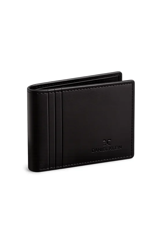 Elegant black leather wallet close-up